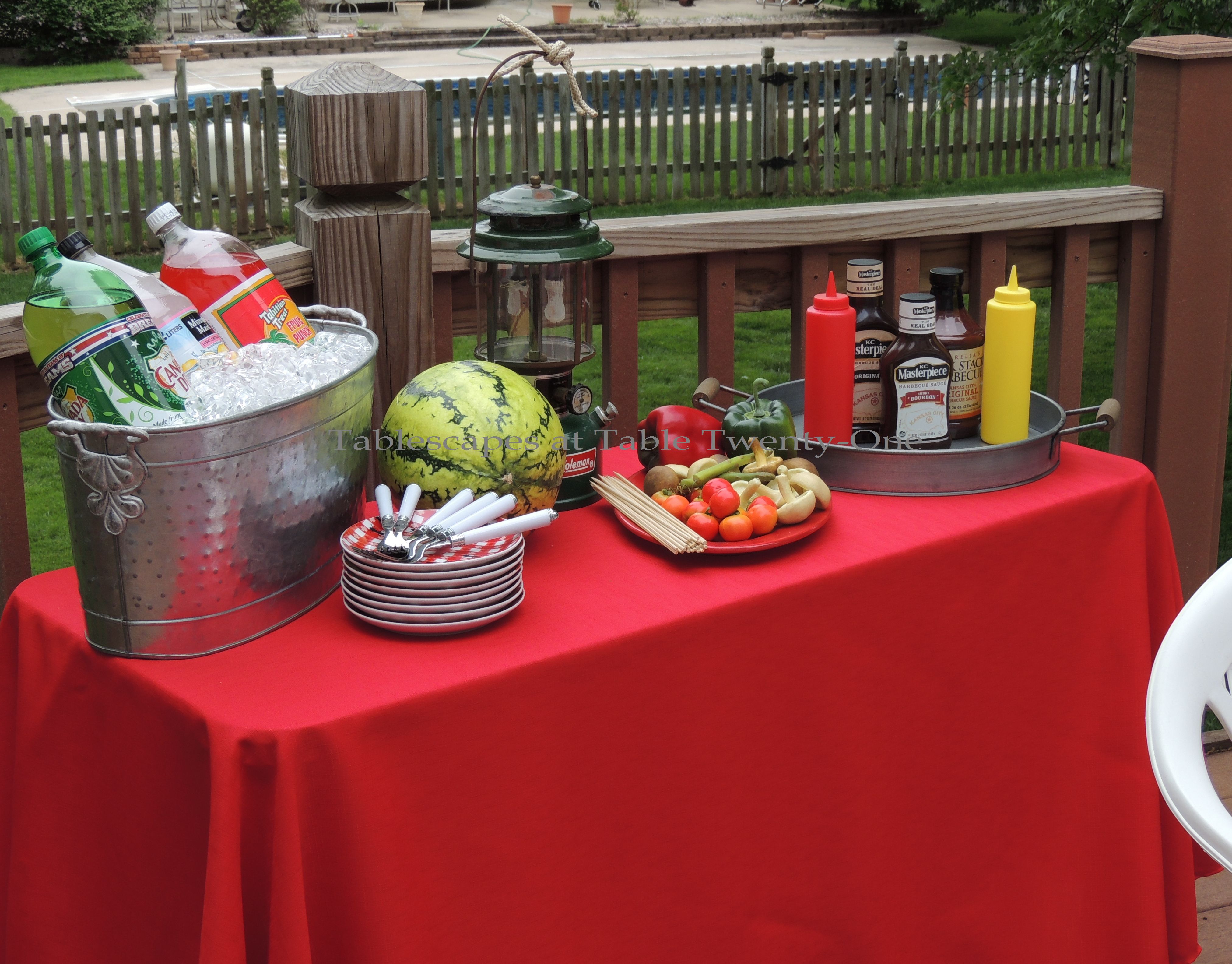 Tablescapes at Table Twenty-One, www.tabletwentyone.wordpress.com: Grill It Up! - Beverage & condiment table