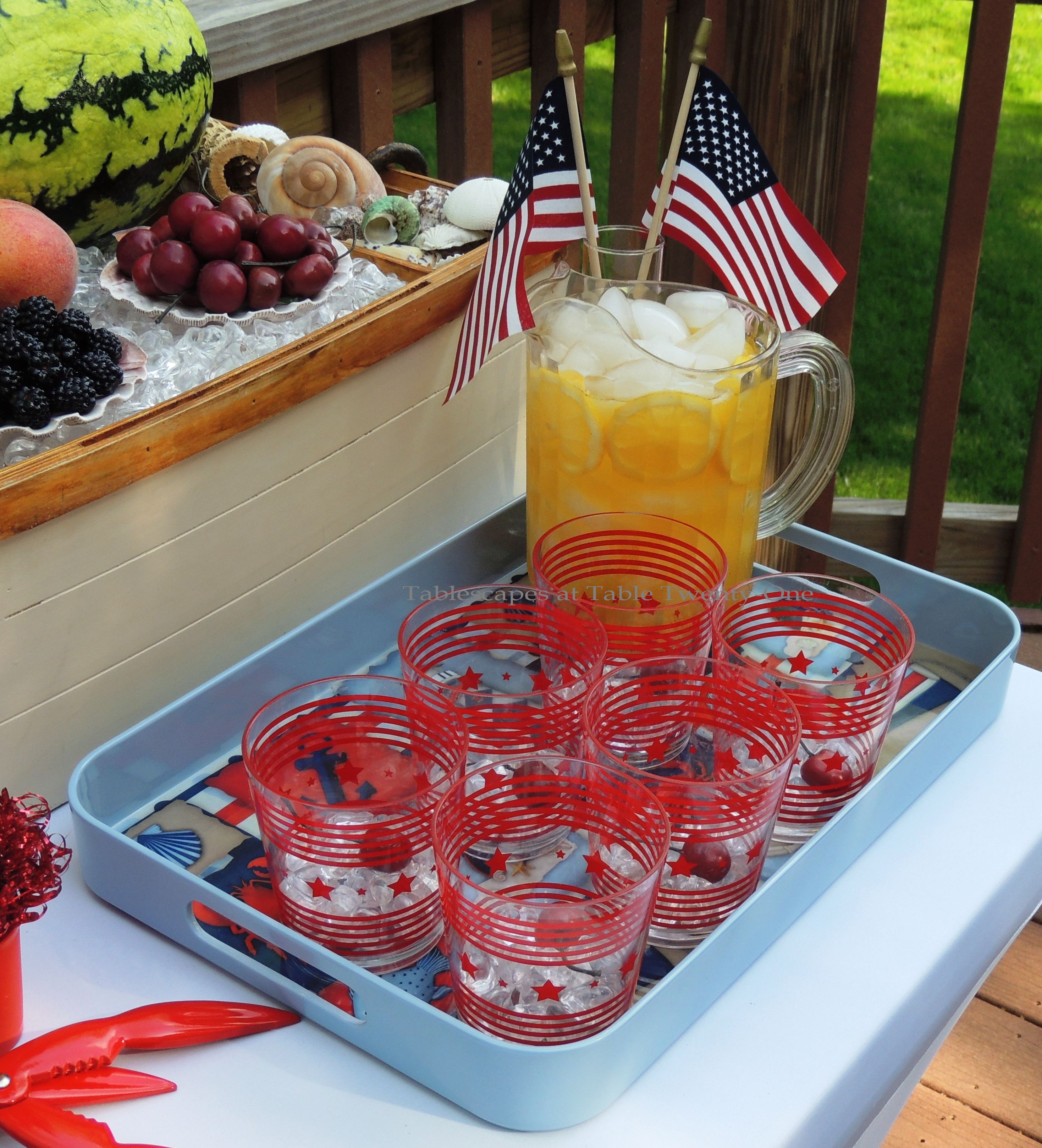 Tablescapes at Table Twenty-One, www.tabletwentyone.wordpress.com, 4th of July Coastal Style: drink tray