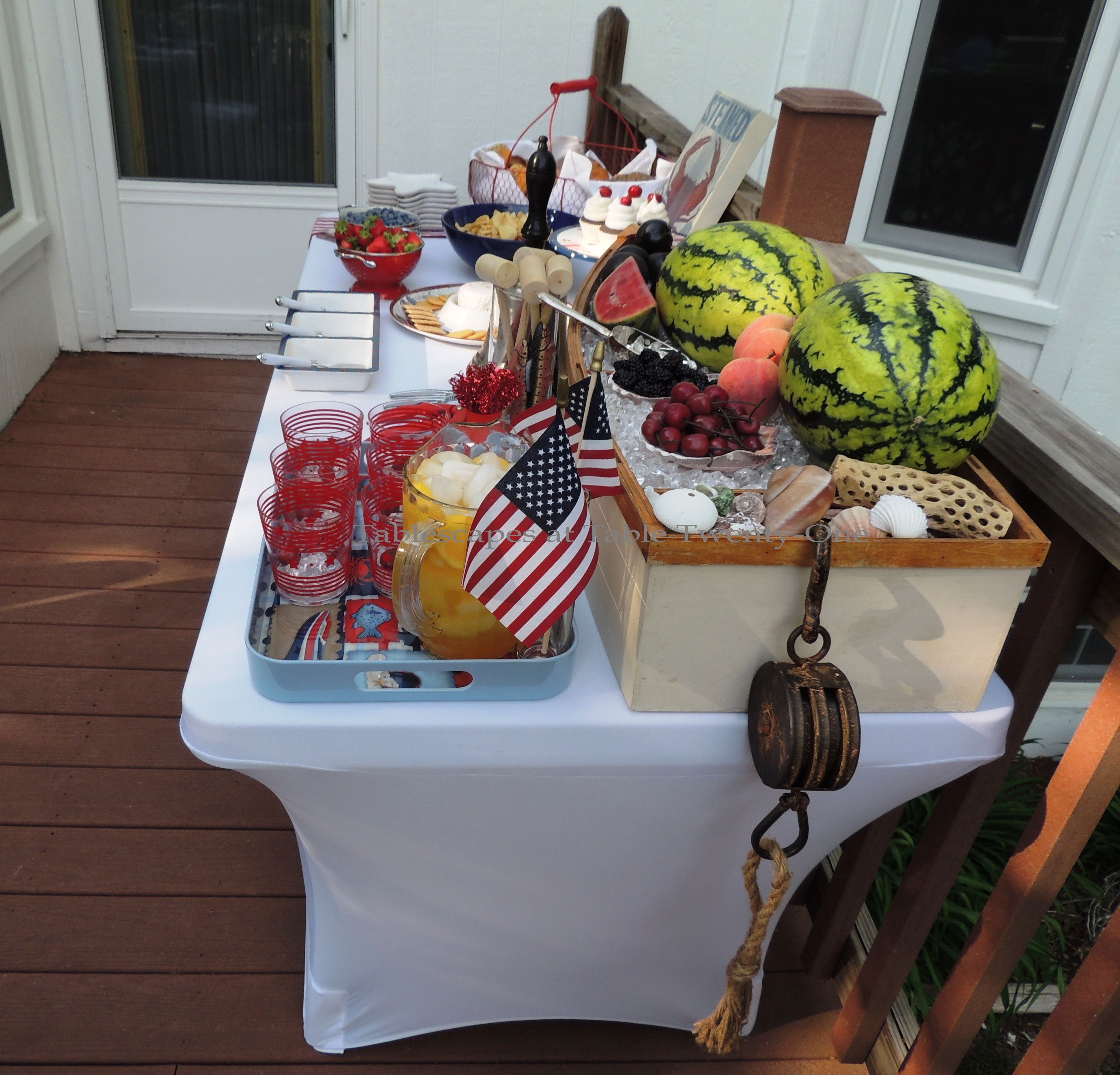 Tablescapes at Table Twenty-One, www.tabletwentyone.wordpress.com, 4th of July Coastal Style: buffet table