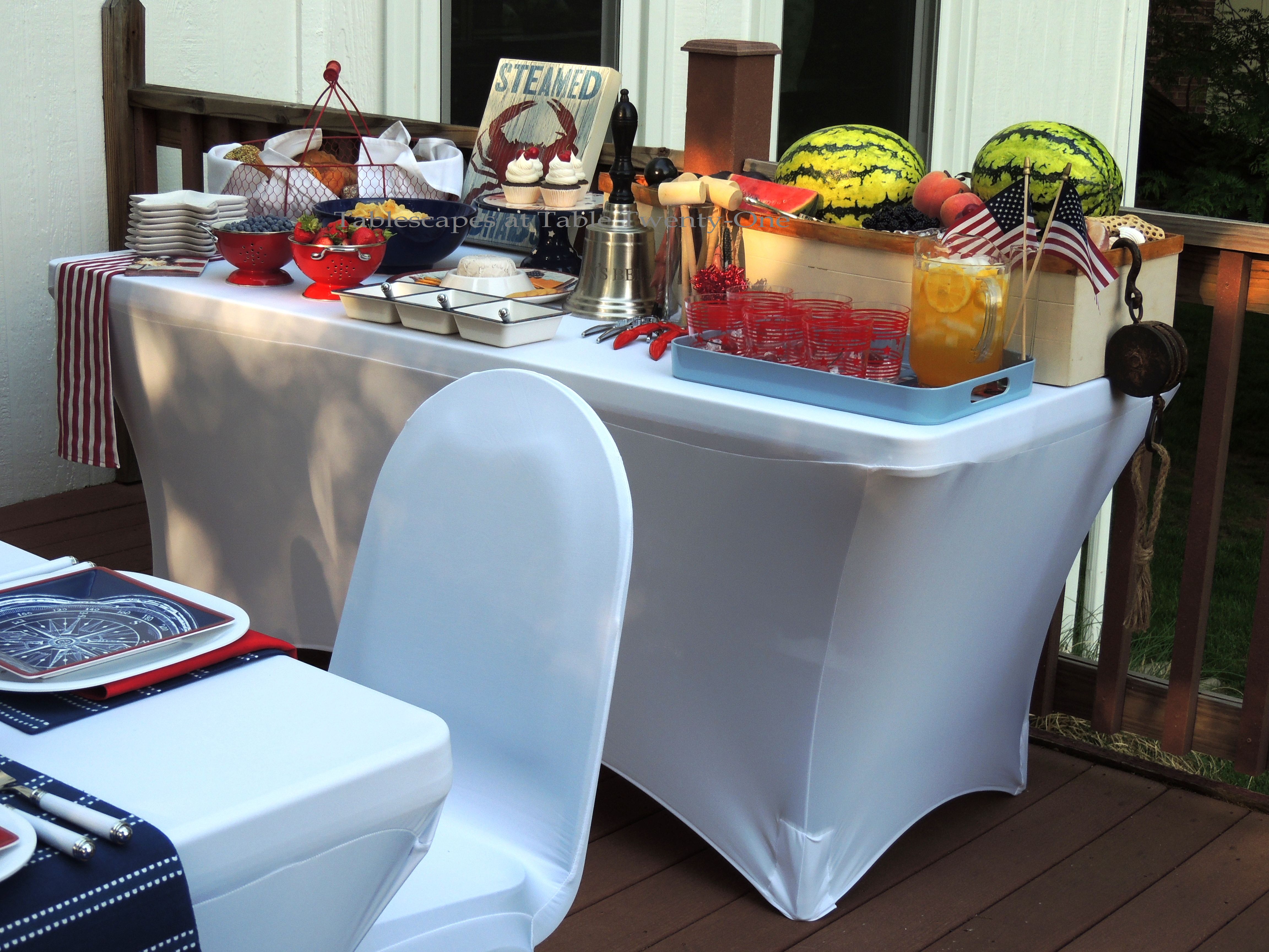 Tablescapes at Table Twenty-One, www.tabletwentyone.wordpress.com, 4th of July Coastal Style: buffet table