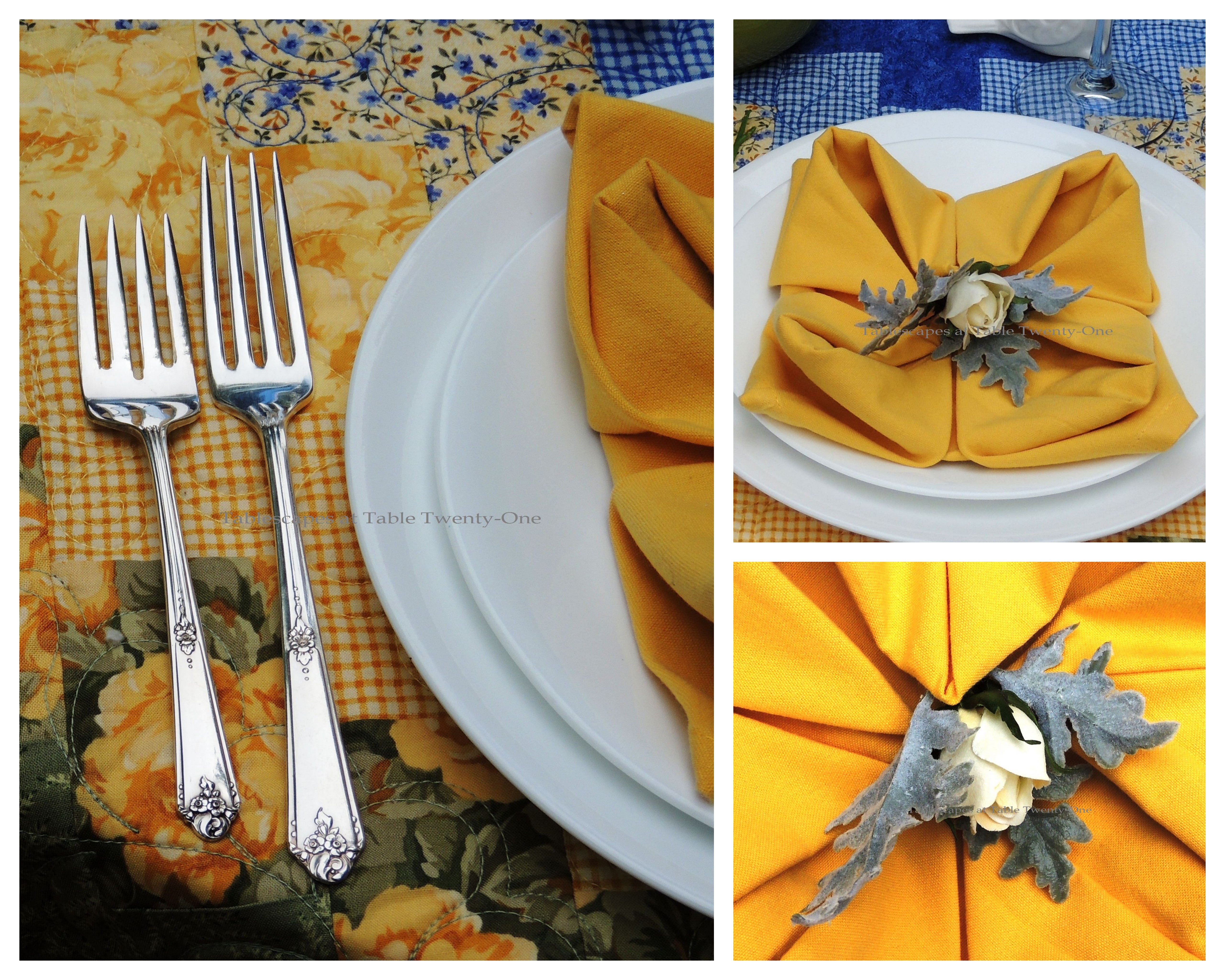 Tablescapes at Table Twenty-One, www.tabletwentyone.wordpress.com, Summer Luncheon for Two: Napkin & flatware collage