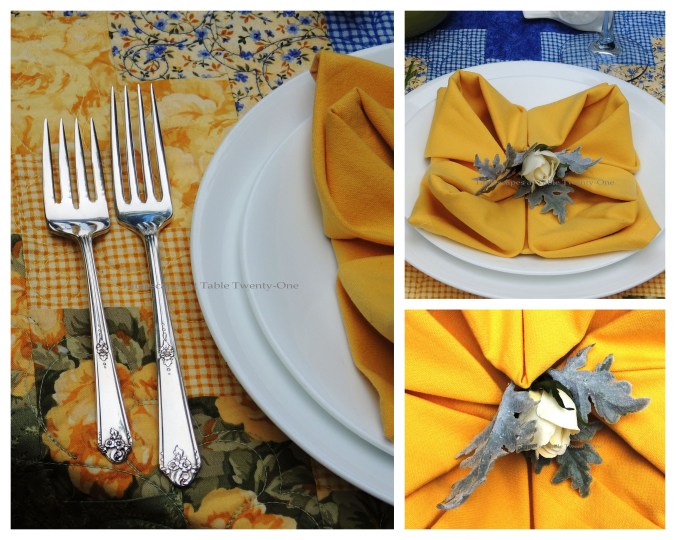 Tablescapes at Table Twenty-One, www.tabletwentyone.wordpress.com, Summer Luncheon for Two: Napkin & flatware collage