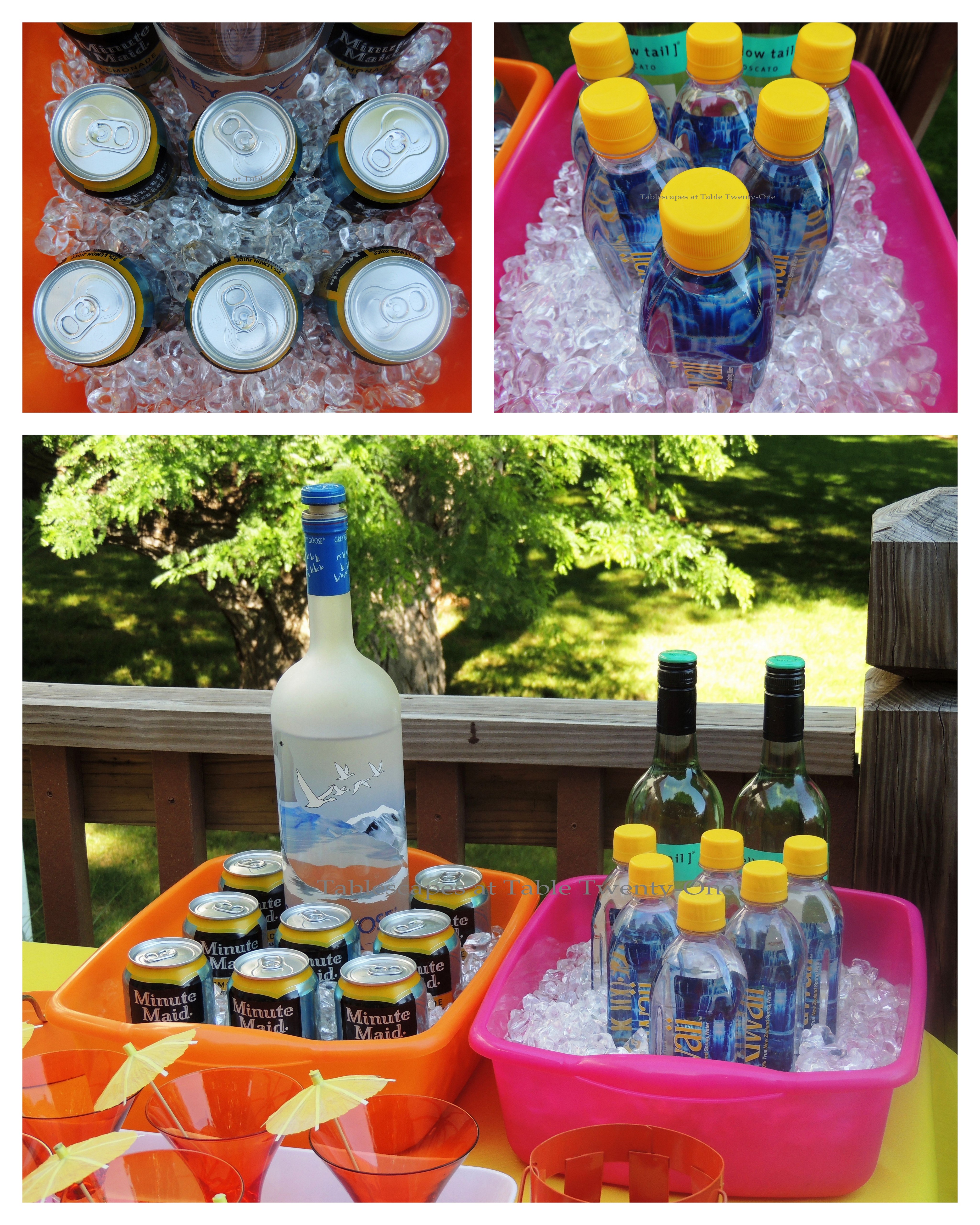 Tablescapes at Table Twenty-One, www.tabletwentyone.wordpress.com, Hot Fun in the Summertime! - Beverage center collage