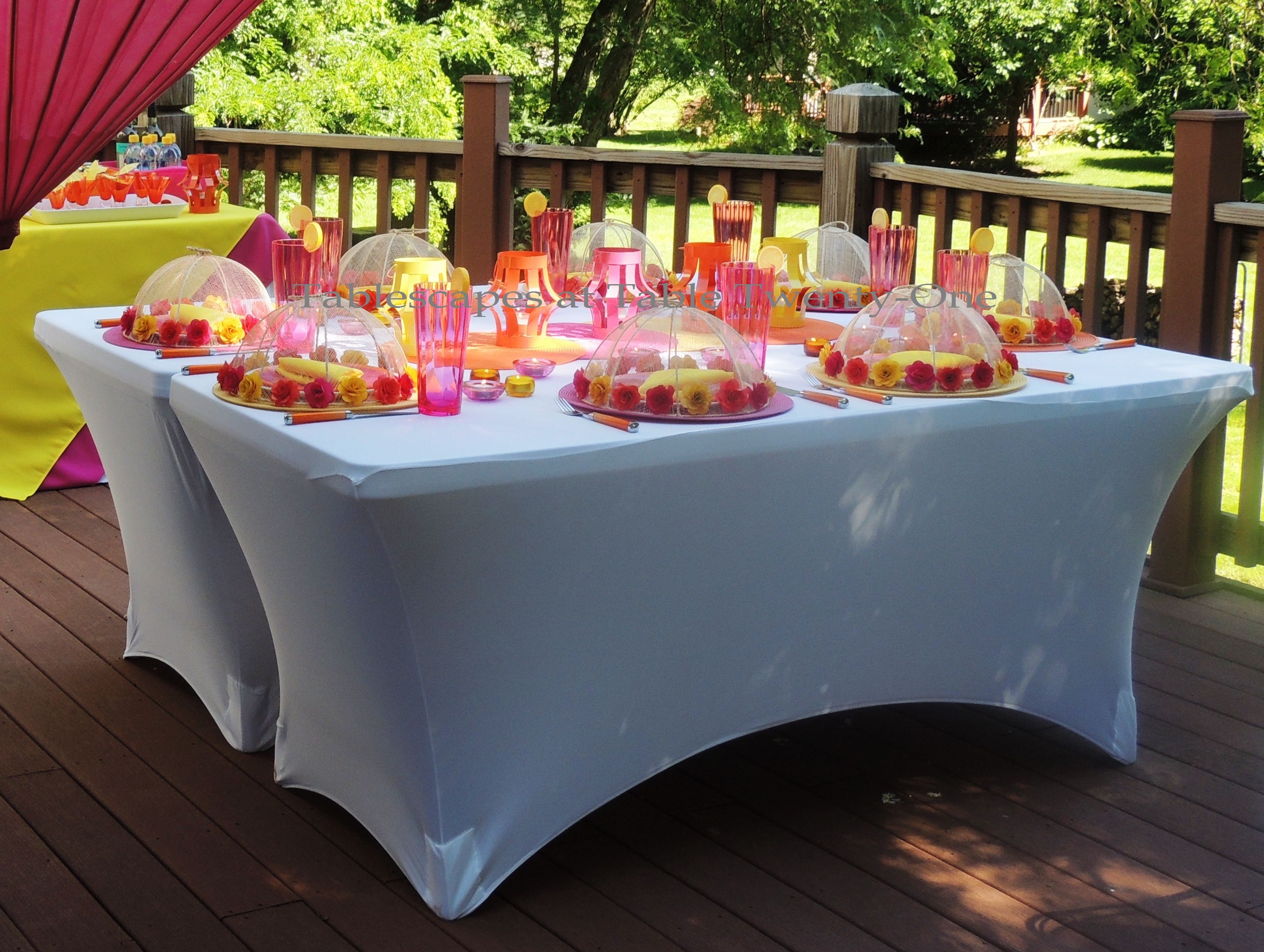 Tablescapes at Table Twenty-One, www.tabletwentyone.wordpress.com, Hot Fun in the Summertime! - full table (2 6-ft kissed horizontally)