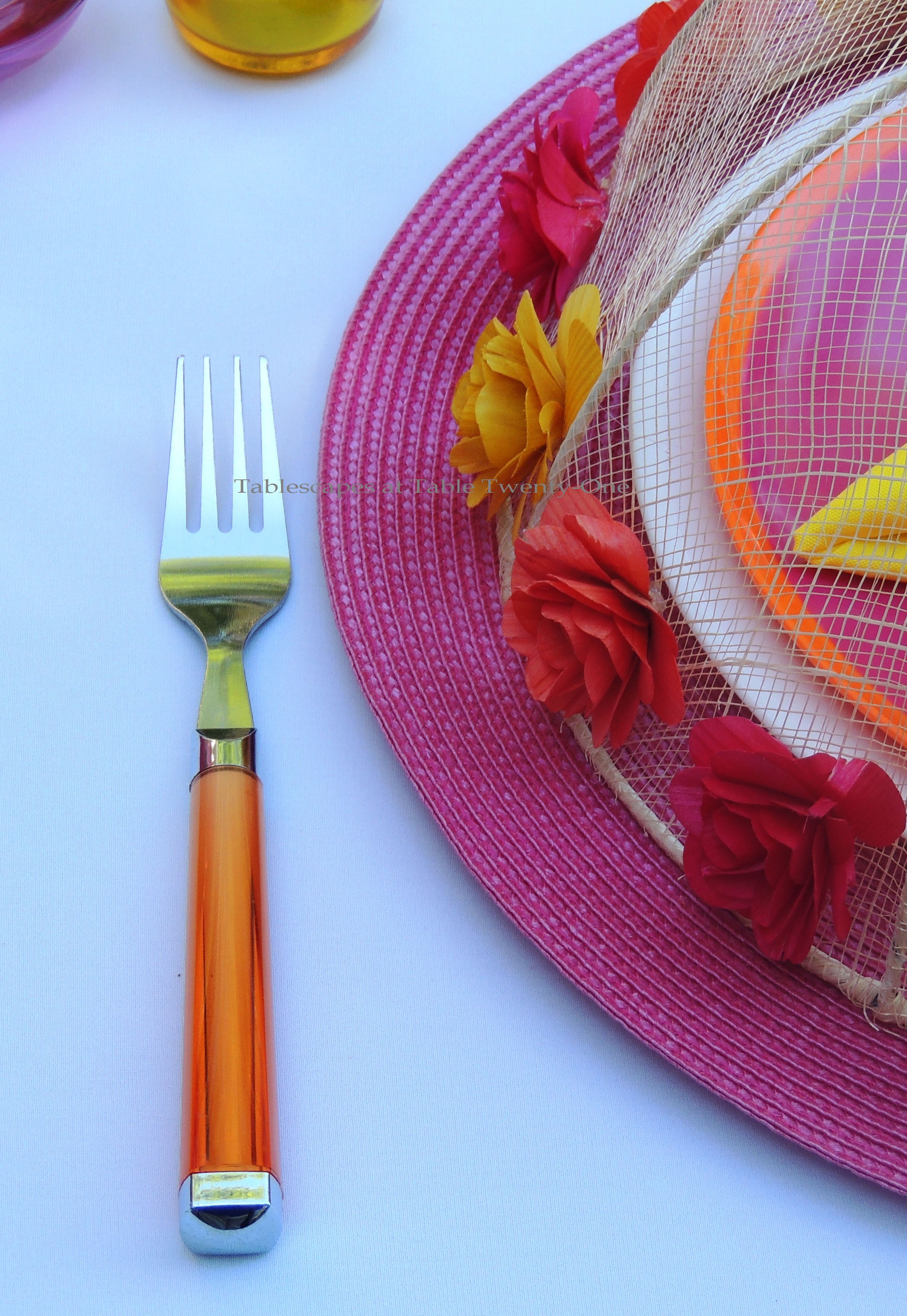 Tablescapes at Table Twenty-One, www.tabletwentyone.wordpress.com, Hot Fun in the Summertime! - orange acrylic flatware