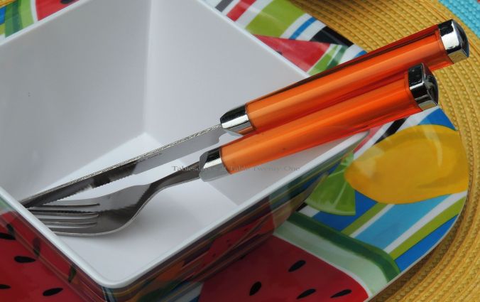 Tablescapes at Table Twenty-One, www.tabletwentyone.wordpress.com, Summer Fruits & Penny-farthings - flatware in bowl