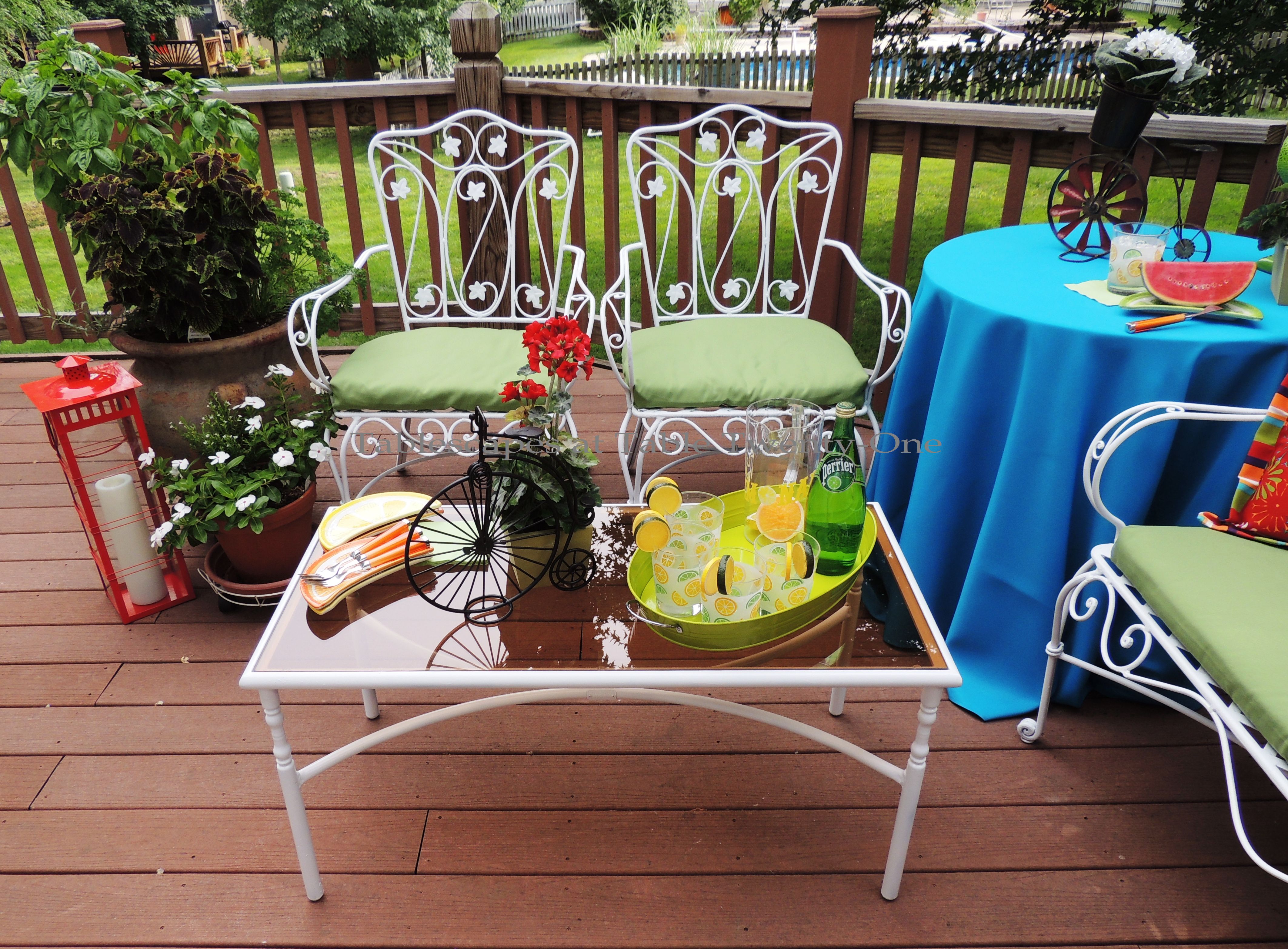 Tablescapes at Table Twenty-One, www.tabletwentyone.wordpress.com, Summer Fruits & Penny-farthings - coffee table