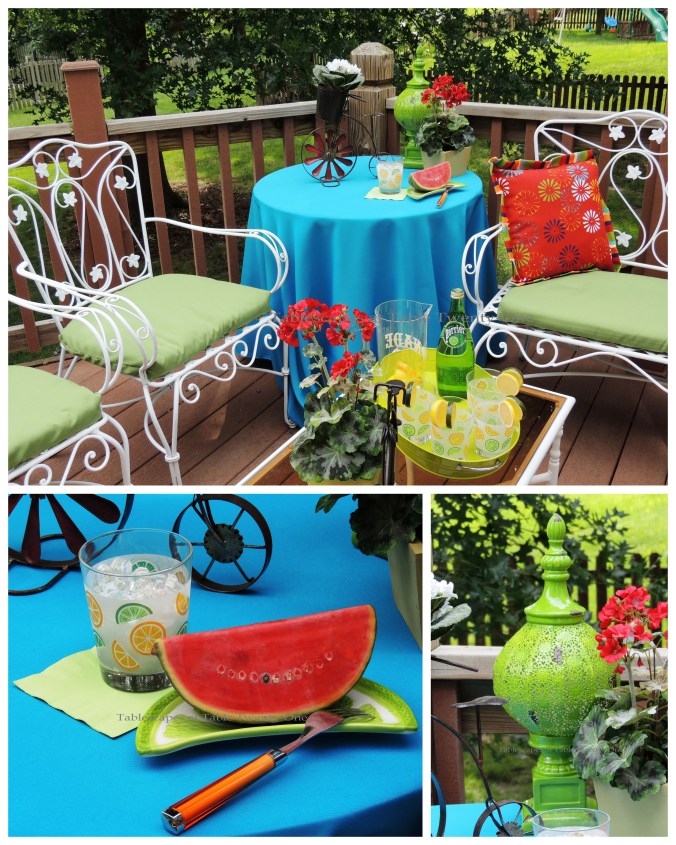 Tablescapes at Table Twenty-One, www.tabletwentyone.wordpress.com, Summer Fruits & Penny-farthings - Side table collage