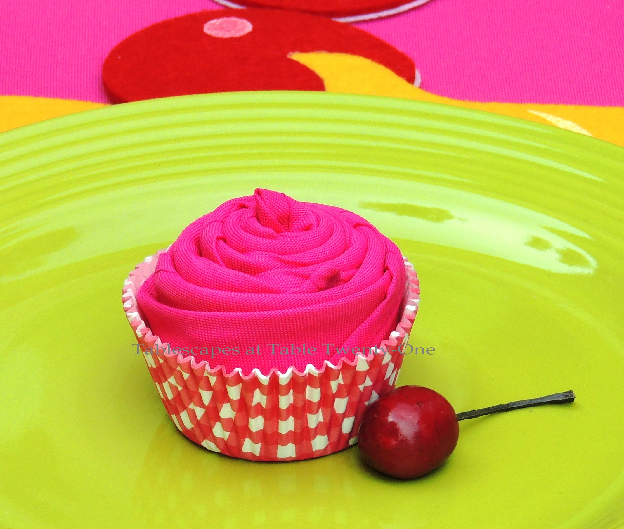 Tablescapes at Table Twenty-One, www.tabletwentyone.wordpress.com, Cupcake Colors - napkin in paper cupcake baking cup