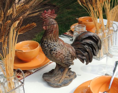 Tablescapes at Table Twenty-One, www.tabletwentyone.wordpress.com, Most Egg-cellent Fall Breakfast: resin rooster from Hobby Lobby