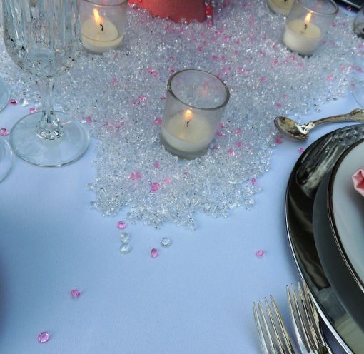 Tablescapes at Table Twenty-One, www.tabletwentyone.wordpress.com, Bald Is Beautiful: Votives in a sea of pink and clear crystals