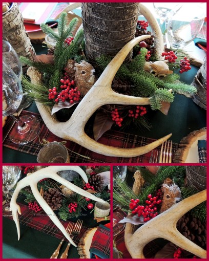 Alycia Nichols, Tablescapes at Table Twenty-One, www.tabletwentyone.wordpress.com, “Christmas in the Woods”: Centerpiece collage
