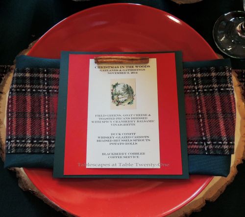 Alycia Nichols, Tablescapes at Table Twenty-One, www.tabletwentyone.wordpress.com, “Christmas in the Woods”:  Menu