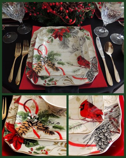 Alycia Nichols, Tablescapes at Table Twenty-One, www.tabletwentyone.wordpress.com, Cardinal Christmas: 222 Fifth "Holiday Wishes" plate collage