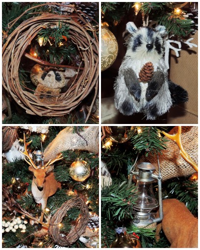 Alycia Nichols, Tablescapes at Table Twenty-One, www.tabletwentyone.wordpress.com, ”Timberland Christmas – 2014 Christmas Décor: Raccoon, lantern and deer ornament collage